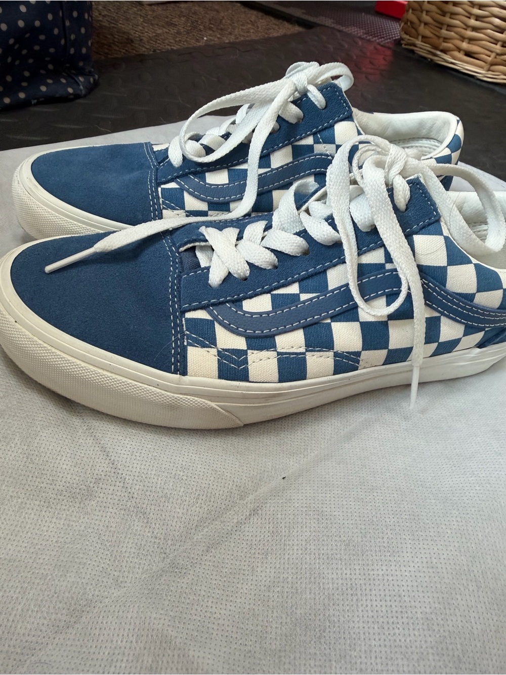 Vans Blue and White Checkerboard Lace-Up Sneakers